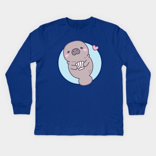 Cute Manatee Holding Seashell Kids Long Sleeve T-Shirt